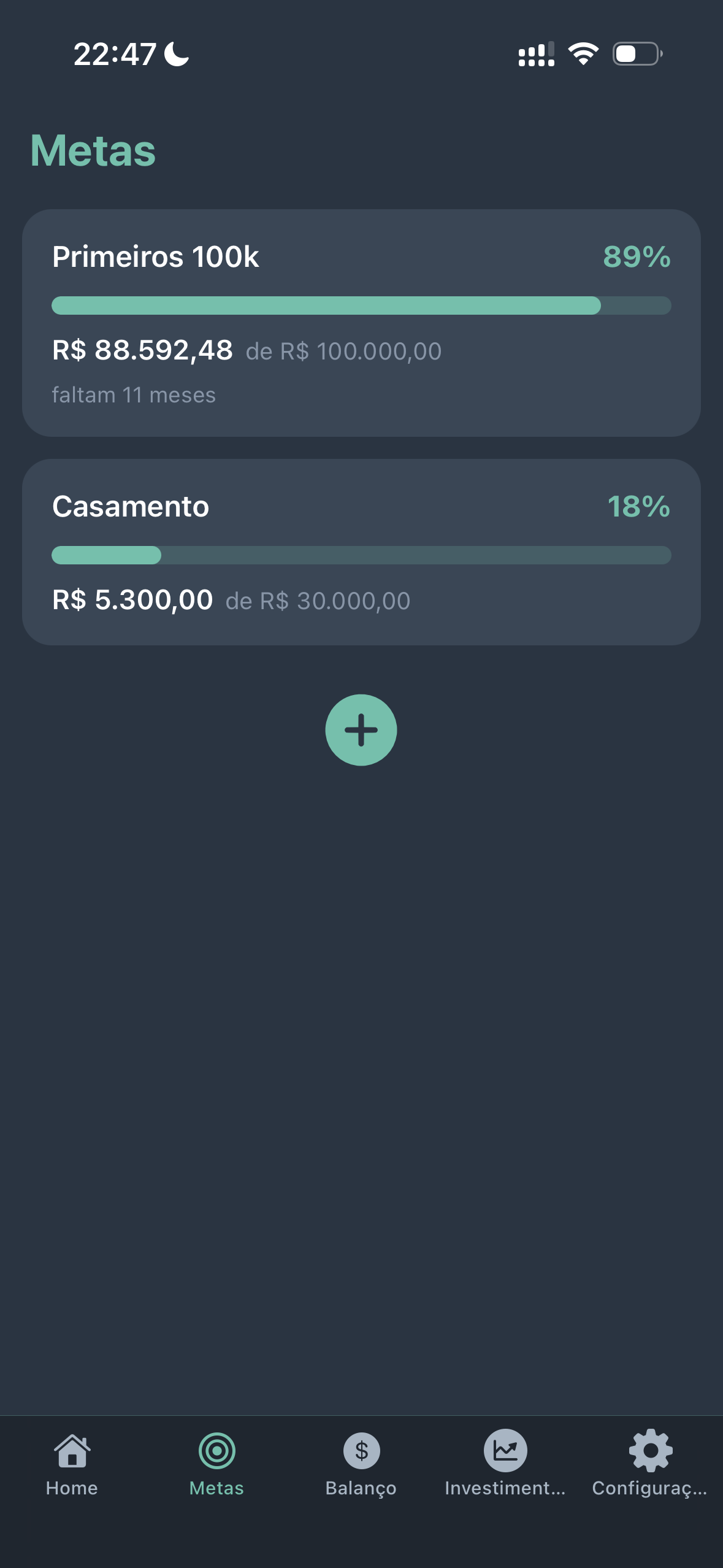 Tela de Metas do Moosy