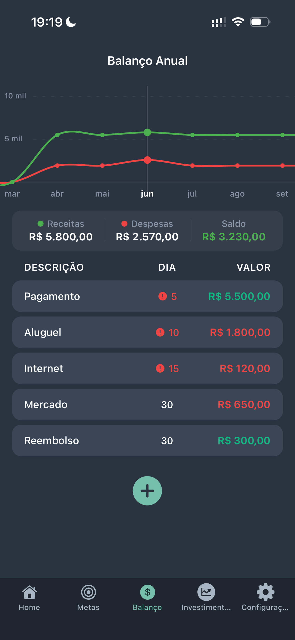 Tela de Balanço do Moosy